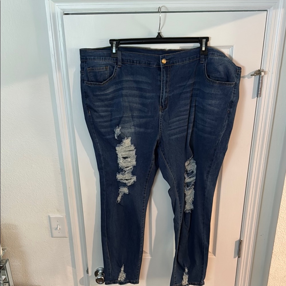 SHEIN Blue Skinny Distressed Jeans
